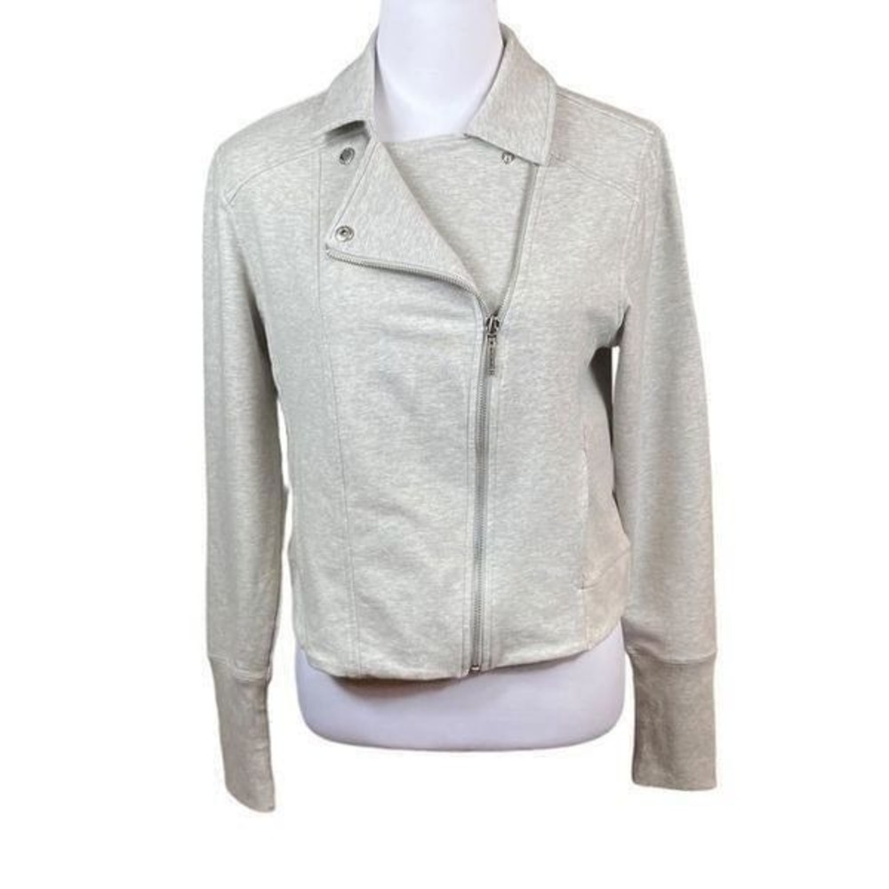 H by Halston Gray French Terry Motorcycle Jacket, Size 12 - Picture 3 of 8